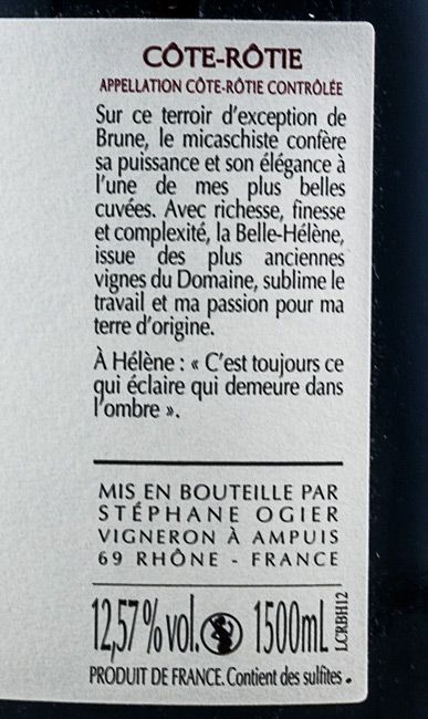 2012 Michel e Stephane Ogier La Belle Helene Côte-Rôtie tinto 1,5L