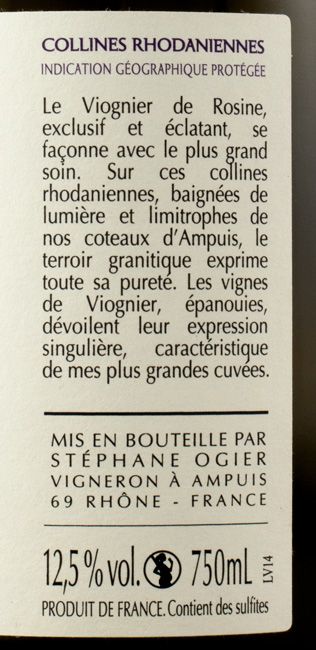 2014 Michel & Stephane Ogier Viognier de Rosine Colinnes Rhodaniennes branco