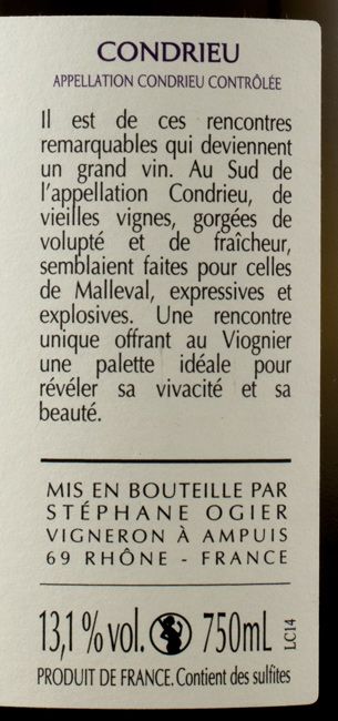 2014 Michel & Stephane Ogier La Combe de Malleval Condrieu white