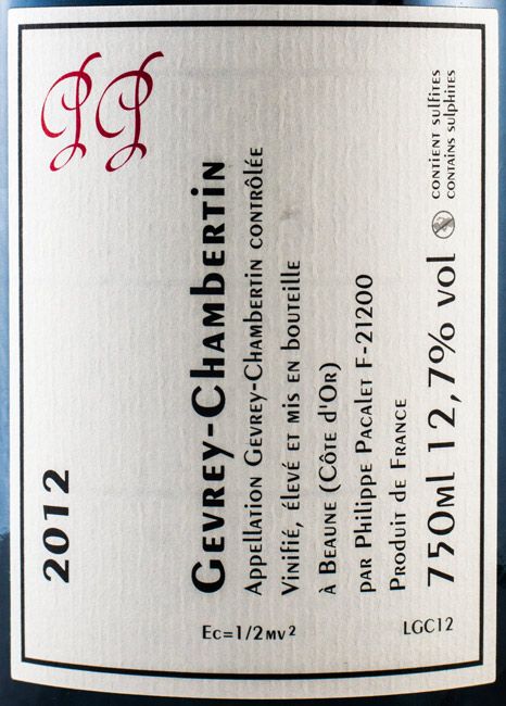 2012 Philippe Pacalet Gevrey-Chambertin tinto