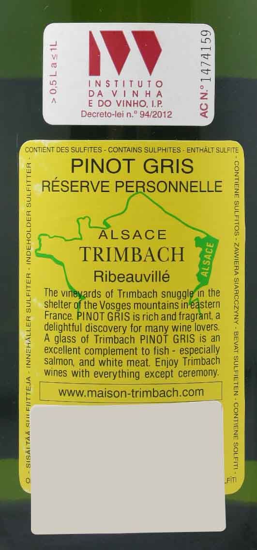 2008 Maison Trimbach Reserve Personnel Pinot Gris Alsace branco