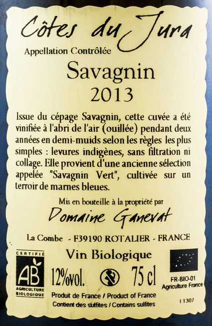 2013 Jean-François Ganevat Chalasses Marnes Bleues Savagnin Côtes du Jura biológico branco