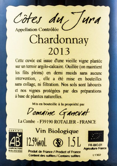 2013 Jean-François Ganevat Les Chamois du Paradis Chardonnay Côtes du Jura biológico branco 1,5L
