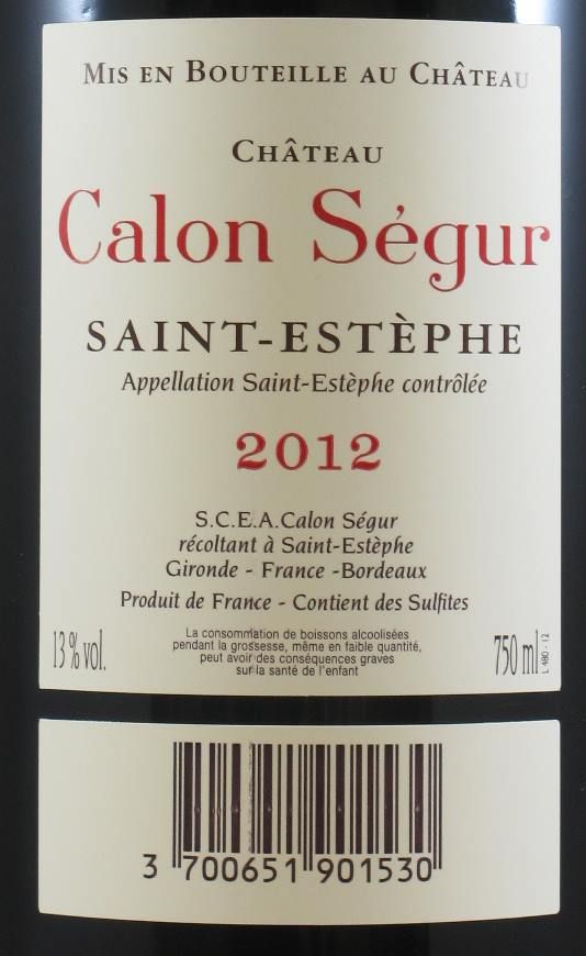 2012 Château Calon-Ségur Saint-Estèphe tinto