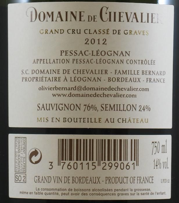2012 Domaine de Chevalier Pessac-Léognan branco