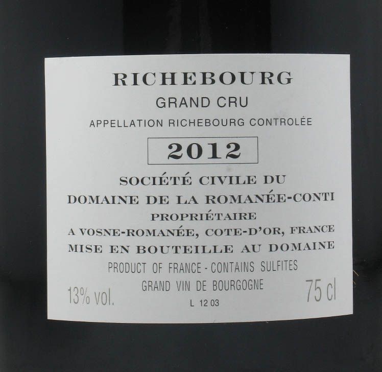 2012 Domaine de la Romanée-Conti Richebourg tinto