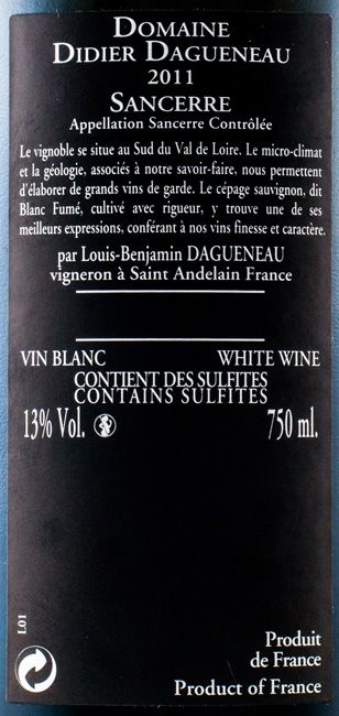 2011 Domaine Didier Dagueneau Le Mont Damné Chavignol Sancerre branco
