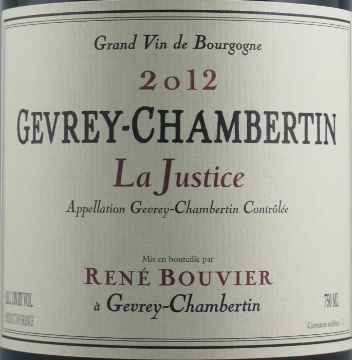 2012 René Bouvier La Justice Gevrey-Chambertin tinto