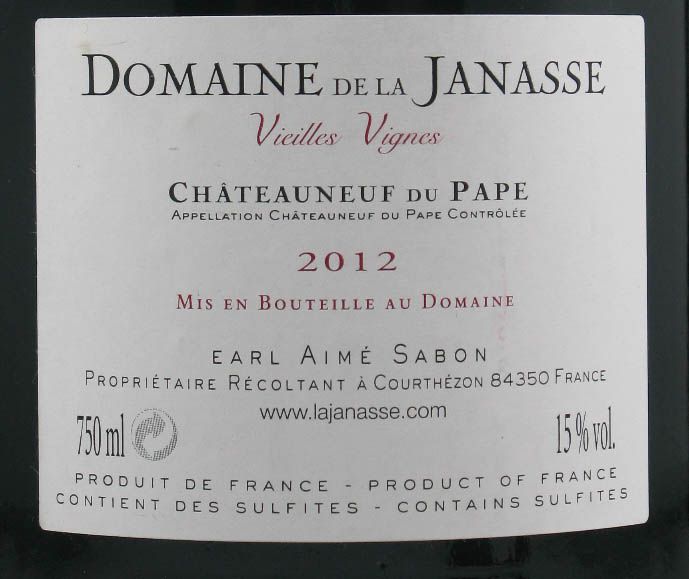 2012 Domaine de la Janasse Vieilles Vignes Cuvée Châteauneuf-du-Pape tinto