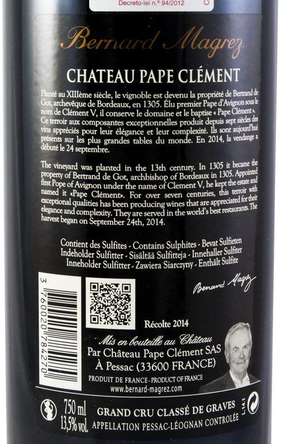 2014 Château Pape Clément Pessac-Léognan tinto
