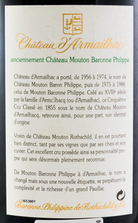 1992 Château d'Armailhac Baron Philippe de Rothschild Pauillac red 1.5L