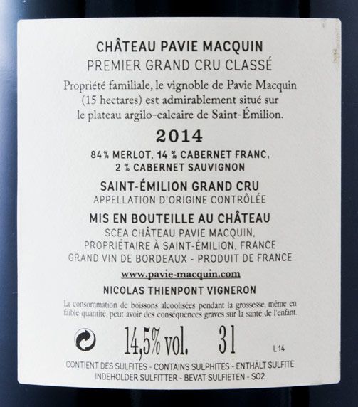 2014 Château Pavie Macquin Saint-Émilion tinto 3L