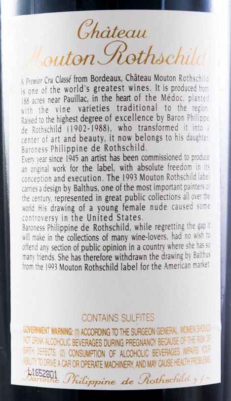 1993 Château Mouton Rothschild Pauillac red (USA label)