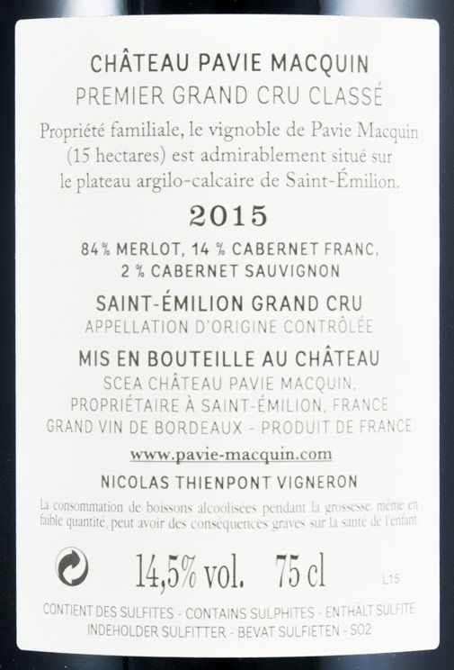 2015 Château Pavie Macquin Saint-Émilion tinto