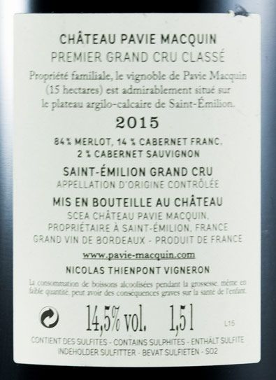 2015 Château Pavie Macquin Saint-Émilion tinto 1,5L