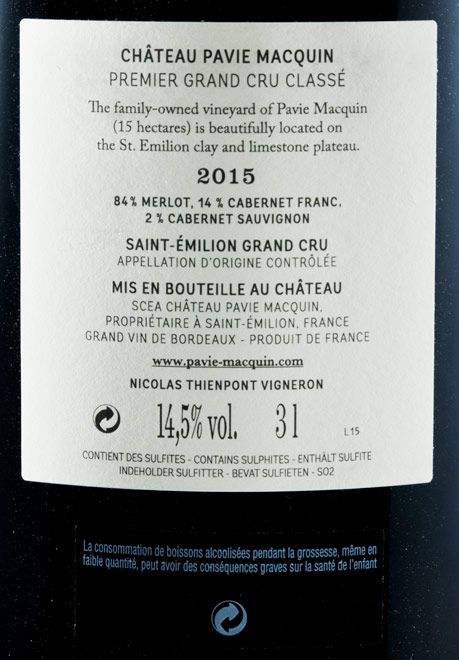 2015 Château Pavie Macquin Saint-Émilion red 3L
