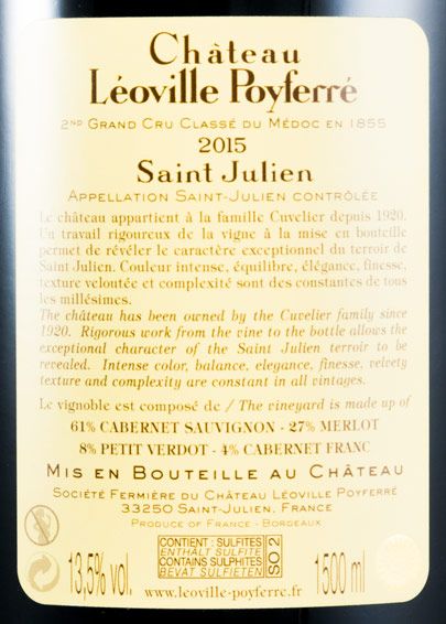 2015 Château Léoville-Poyferré Saint-Julien tinto 1,5L