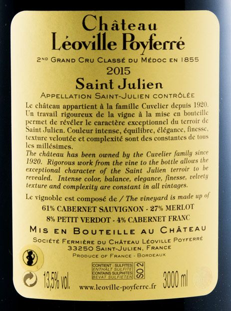 2015 Château Léoville-Poyferré Saint-Julien red 3L
