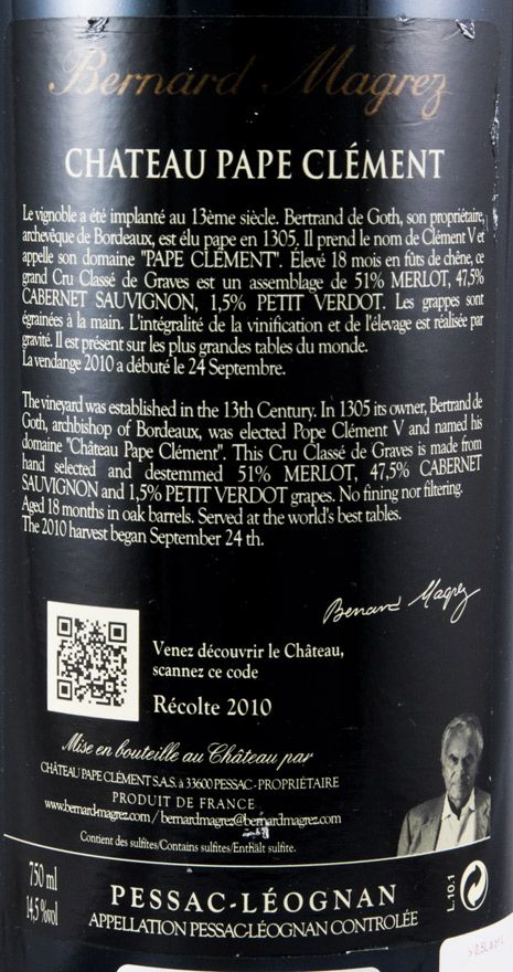 2010 Château Pape Clément Pessac-Léognan tinto
