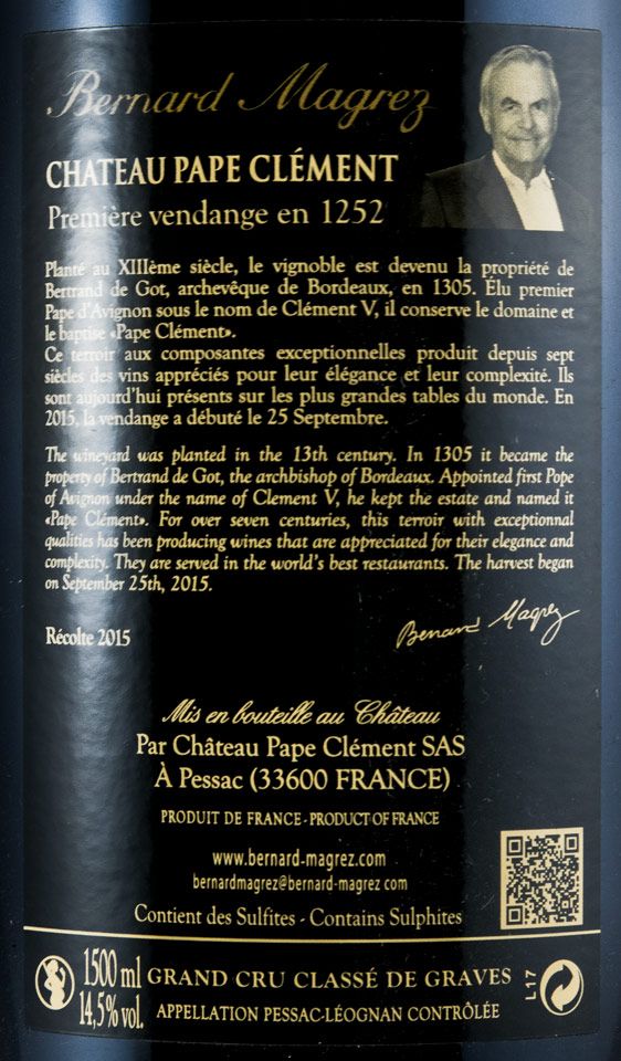2015 Château Pape Clément Pessac-Léognan tinto 1,5L