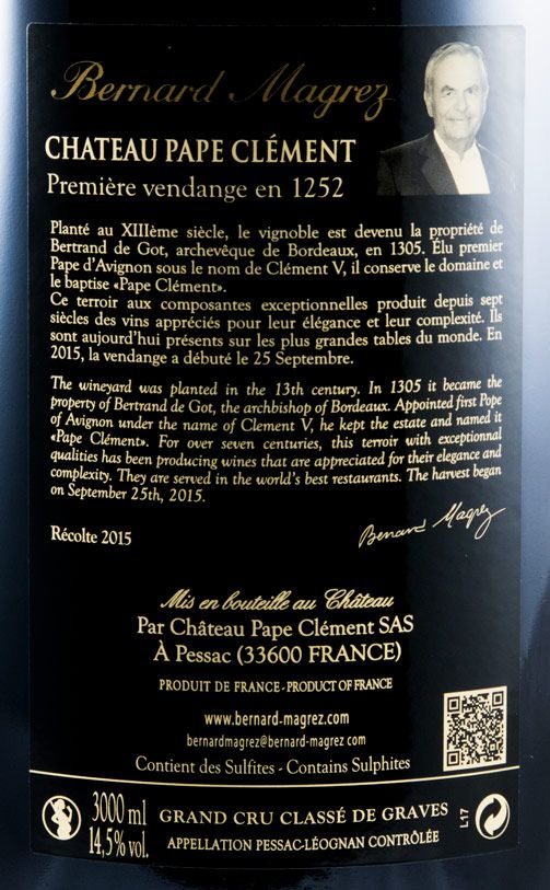 2015 Château Pape Clément Pessac-Léognan tinto 3L