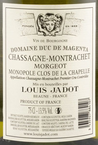 2017 Louis Jadot Domaine Duc de Magenta Morgeot Monopole Clos de la Chapelle Premier Cru Chassagne-Montrachet branco