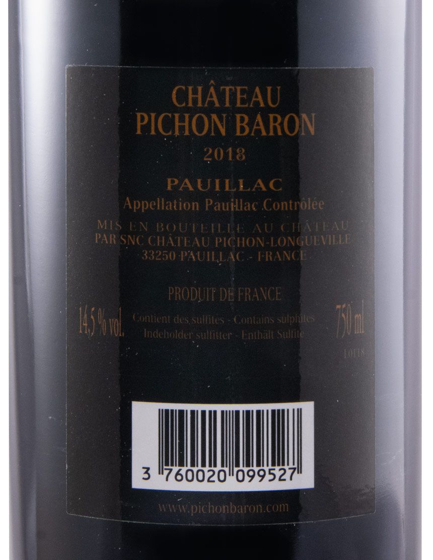 2018 Château Pichon Baron au Baron de Pichon-Longueville Pauillac tinto