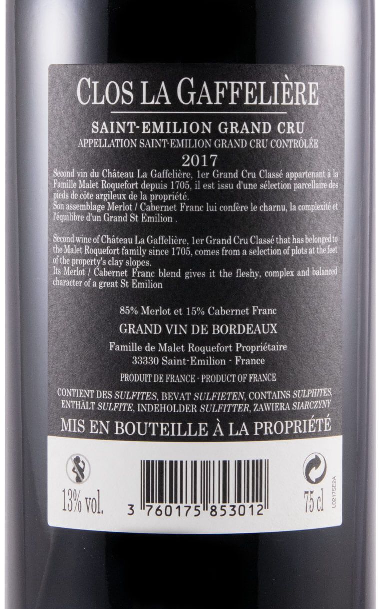2017 Château La Gaffelière Clos La Gaffelière Saint-Émilion red