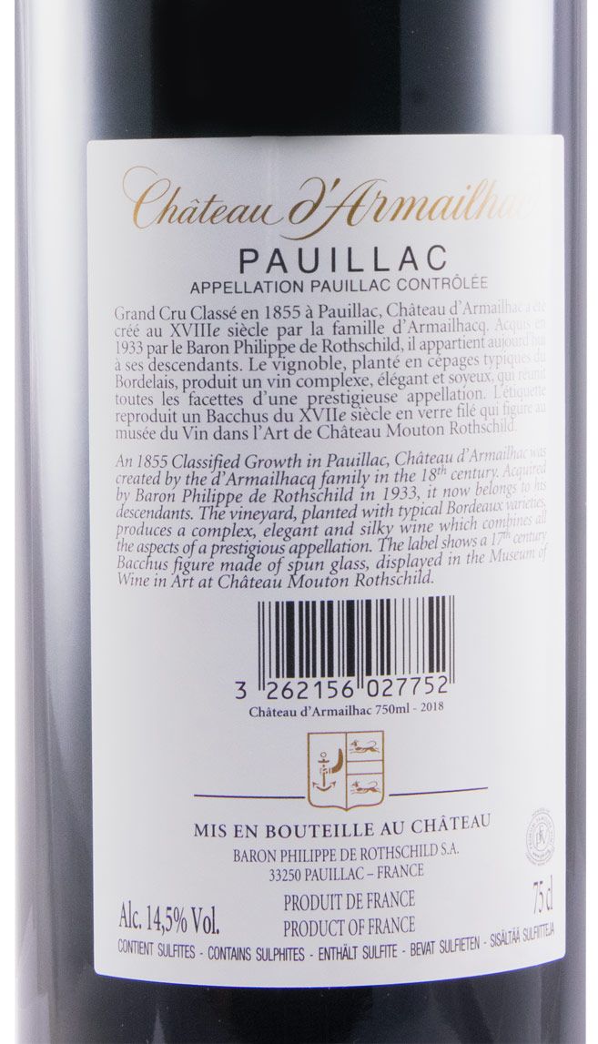 2018 Château d'Armailhac Baron Philippe de Rothschild Pauillac tinto