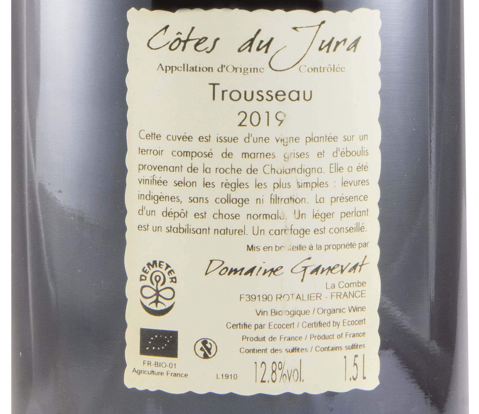 2019 Jean-François Ganevat Plein Sud Trousseau Côtes du Jura organic red 1.5L