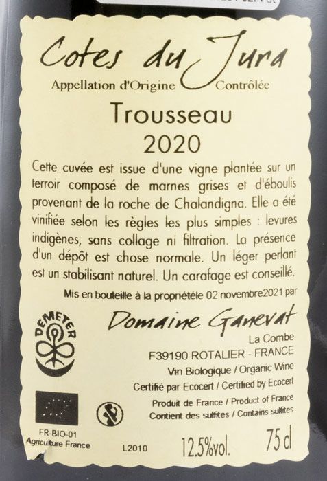 2020 Jean-François Ganevat Plein Sud Trousseau Côtes du Jura organic red