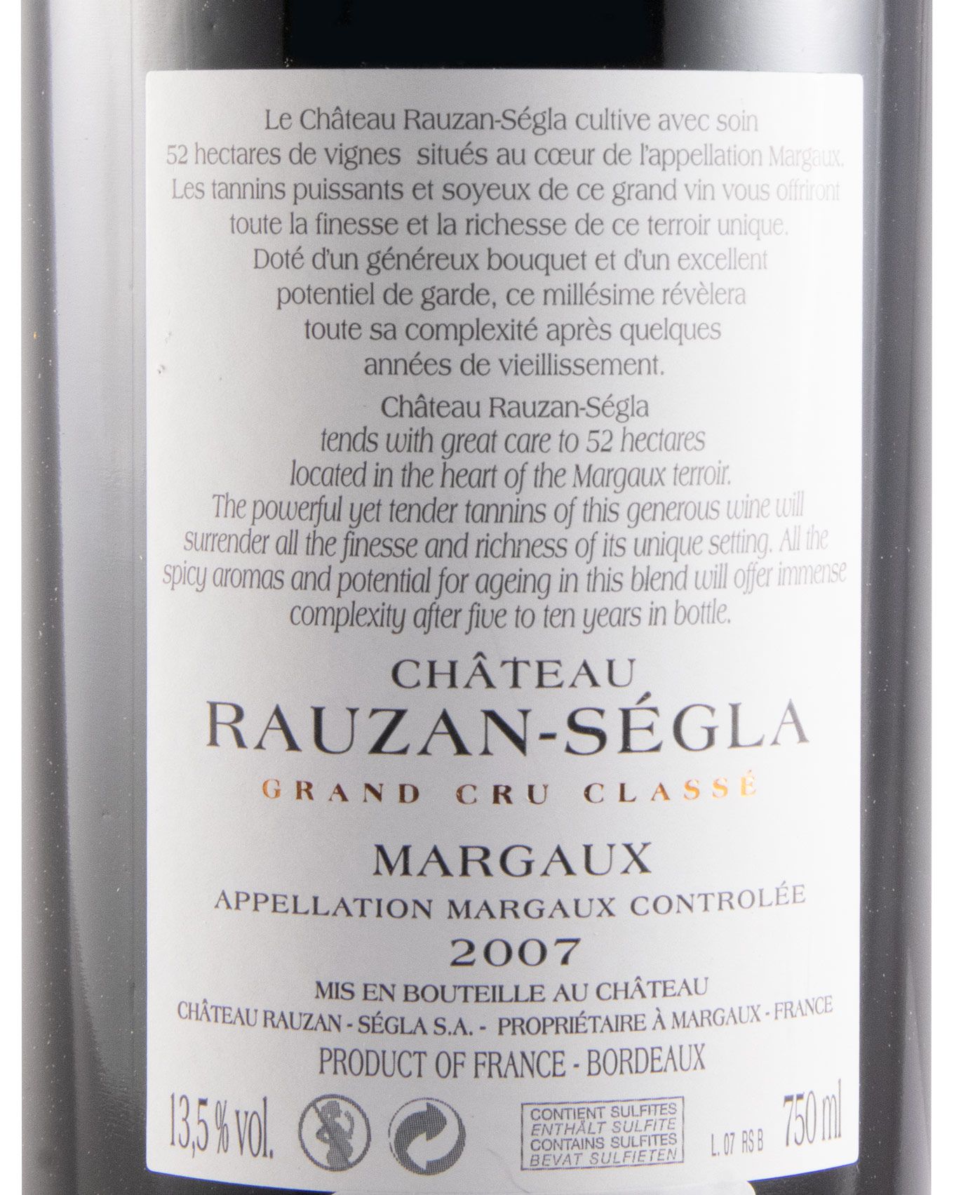 2007 Château Rauzan-Ségla Margaux tinto