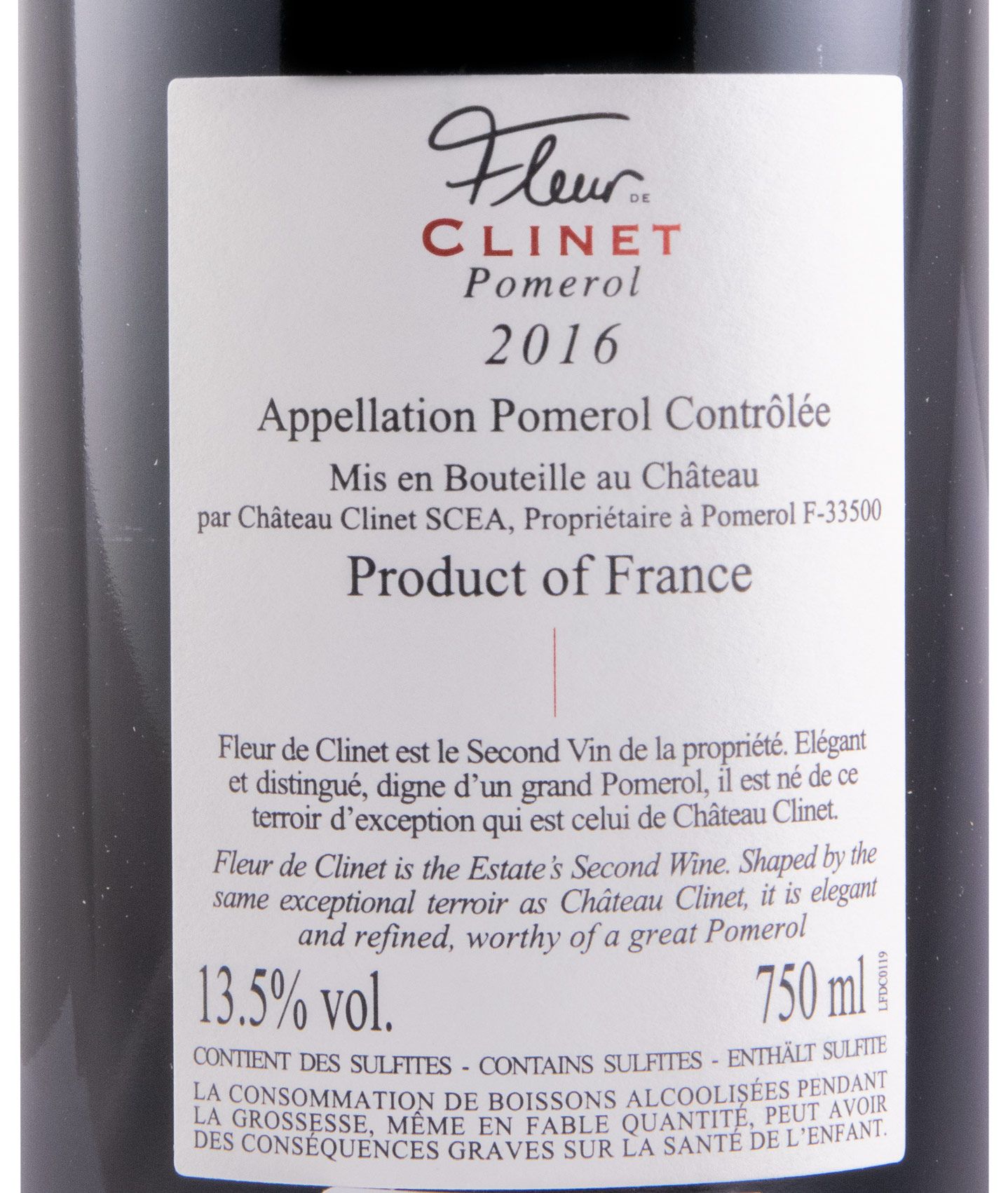2016 Château Clinet Fleur de Clinet Pomerol tinto