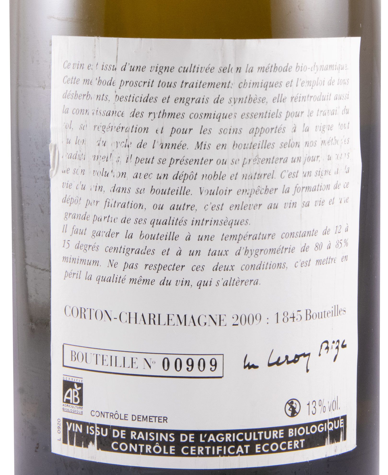2009 Domaine Leroy Corton-Charlemagne branco