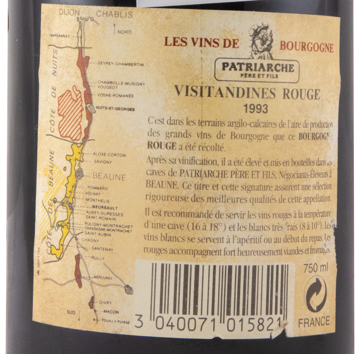 1993 Patriarche Père et Fils Visitandines Côte de Nuits Villages tinto