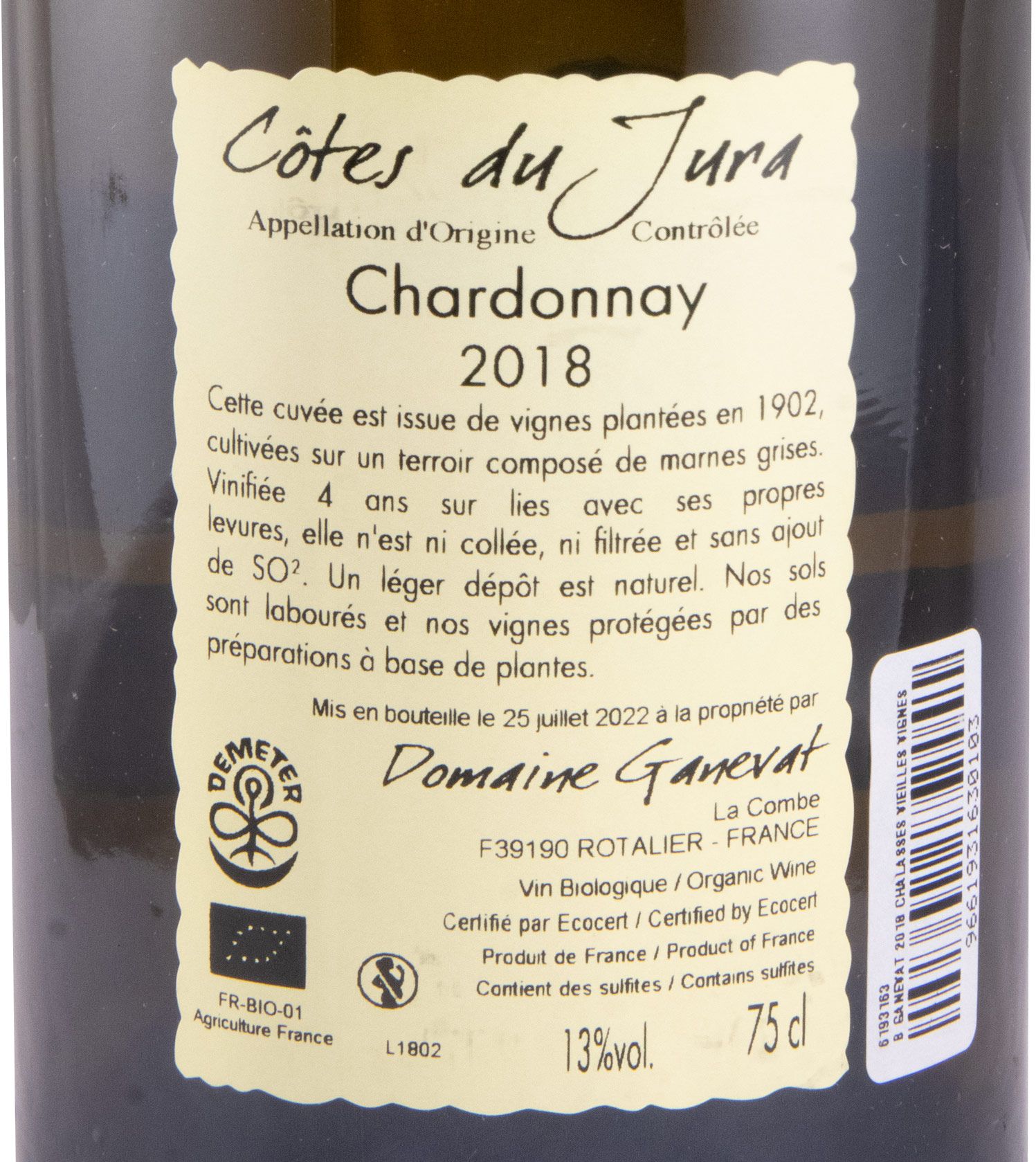 2018 Jean-François Ganevat Les Chalasses Vieilles Vignes Chardonnay Côtes du Jura biológico branco