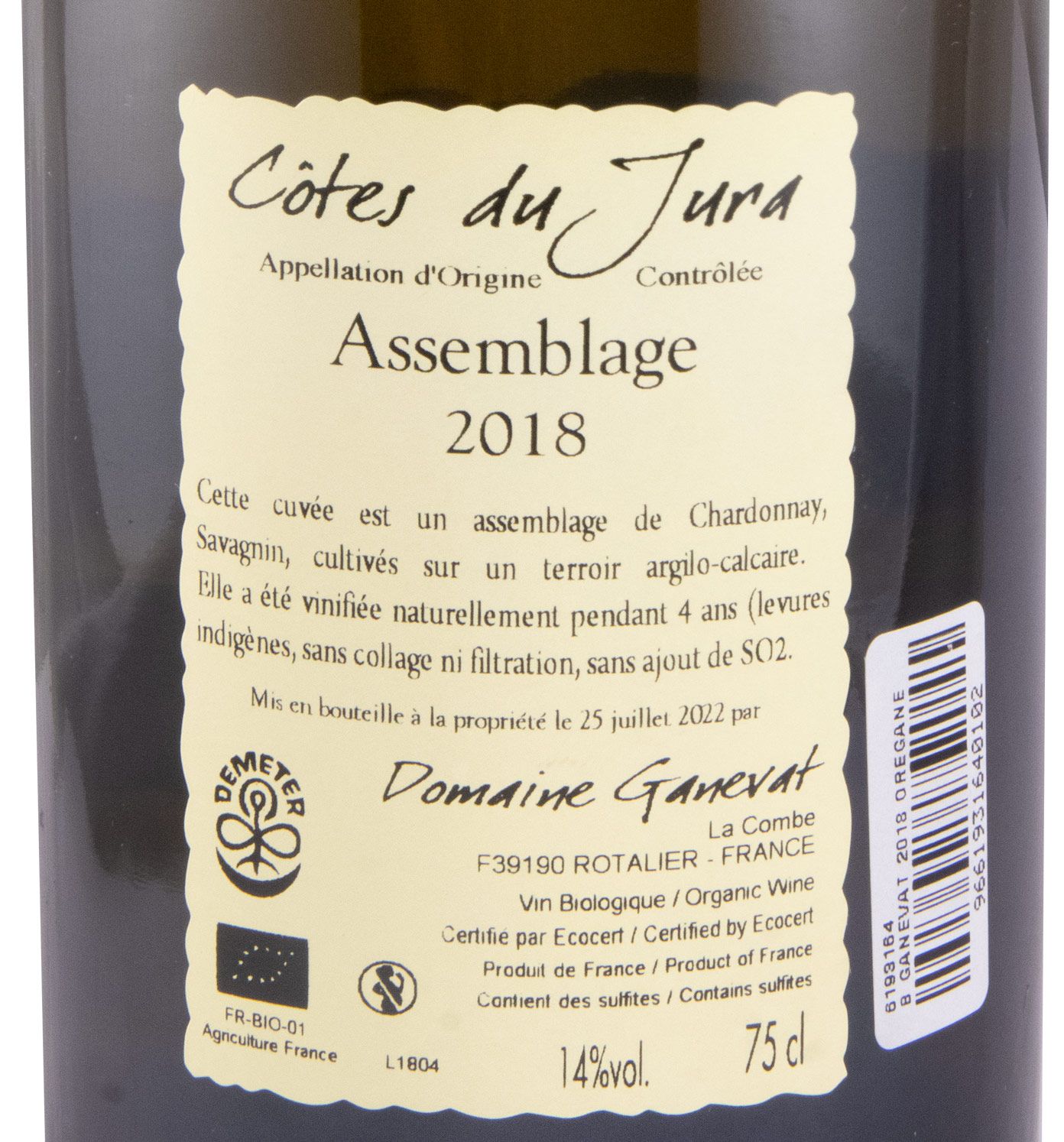 2018 Jean-François Ganevat Cuvée Oregane Assemblage Côtes du Jura biológico branco