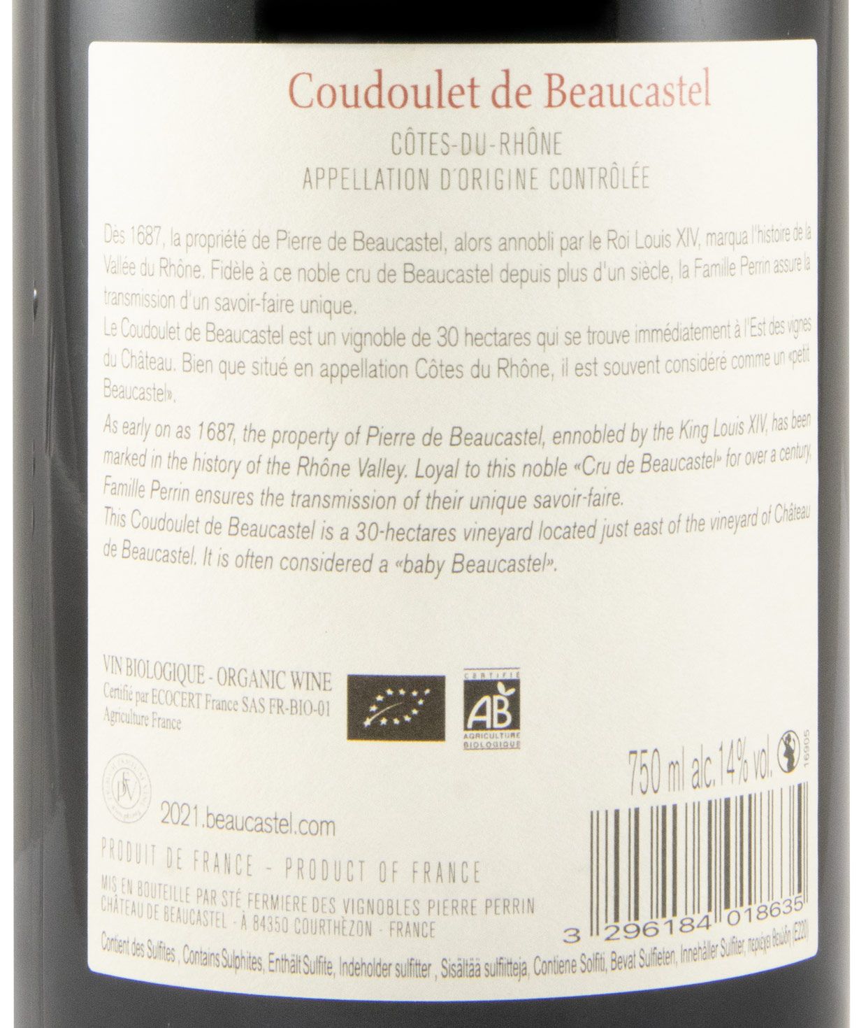 2021 Coudoulet de Beaucastel Côtes du Rhone biológico tinto