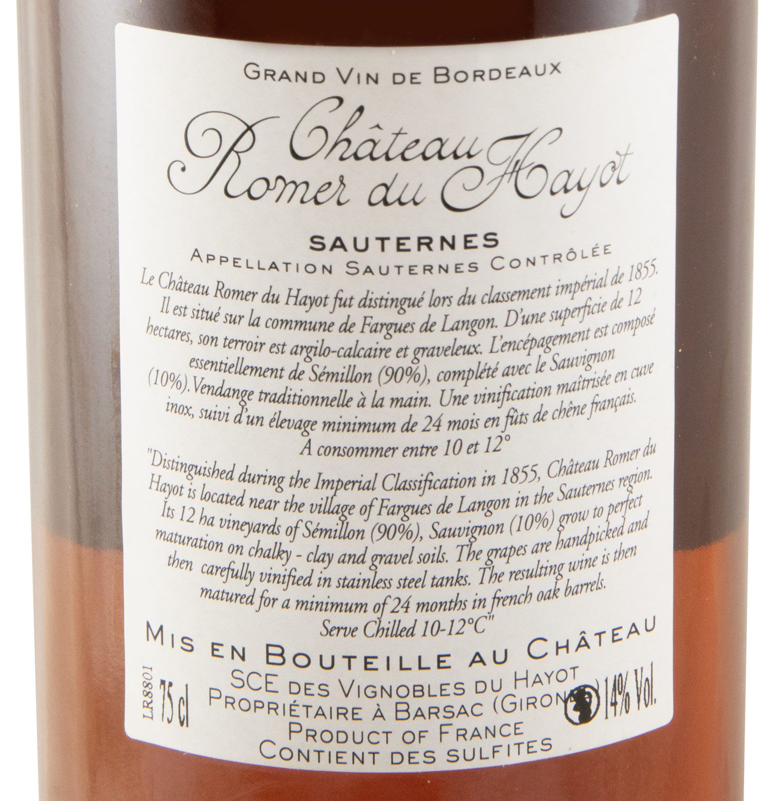 1988 Château Romer du Hayot Sauternes branco