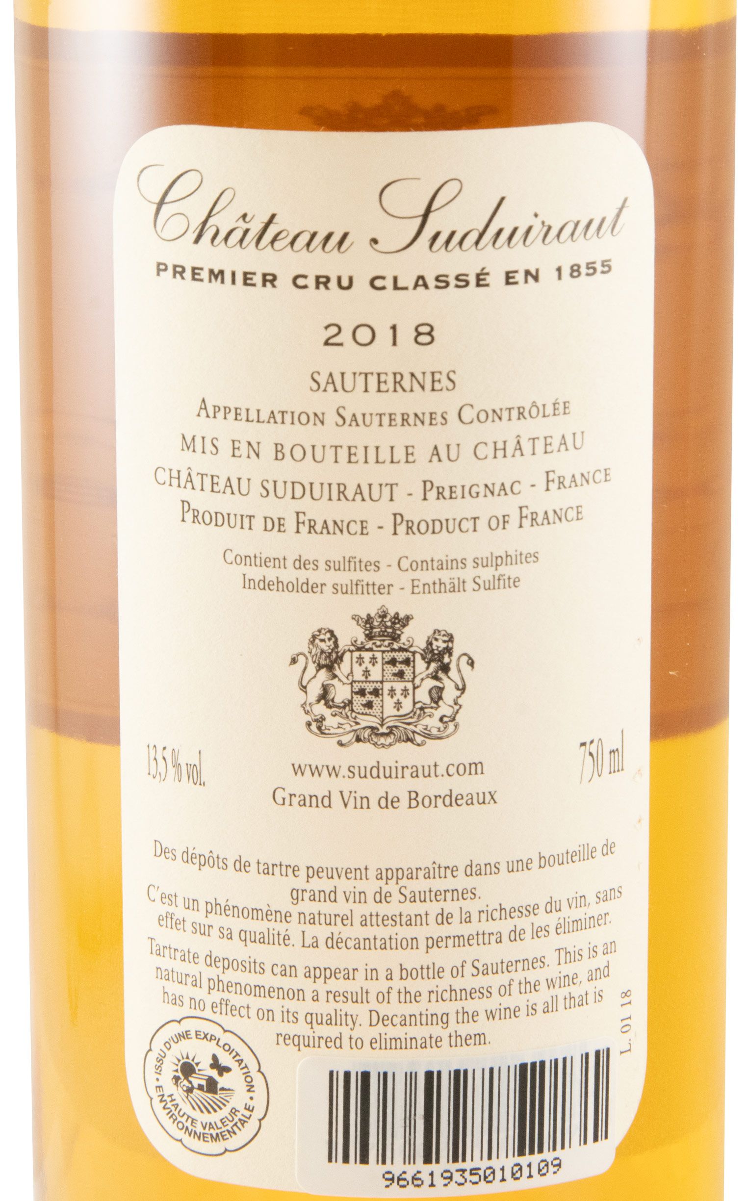 2018 Château Suduiraut Sauternes branco