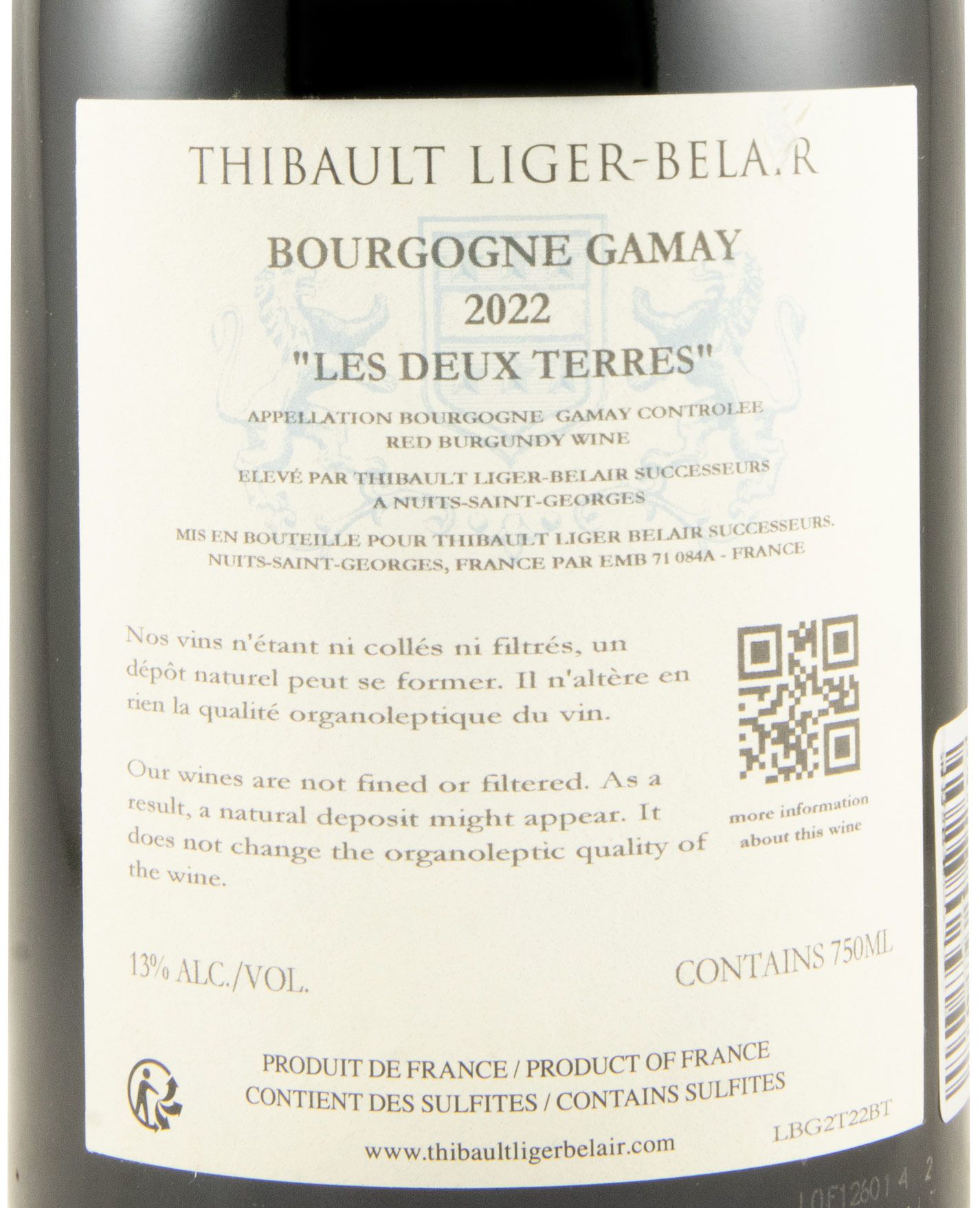 2022 Domaine Thibault Liger-Belair Les Deux Terres Bourgogne red