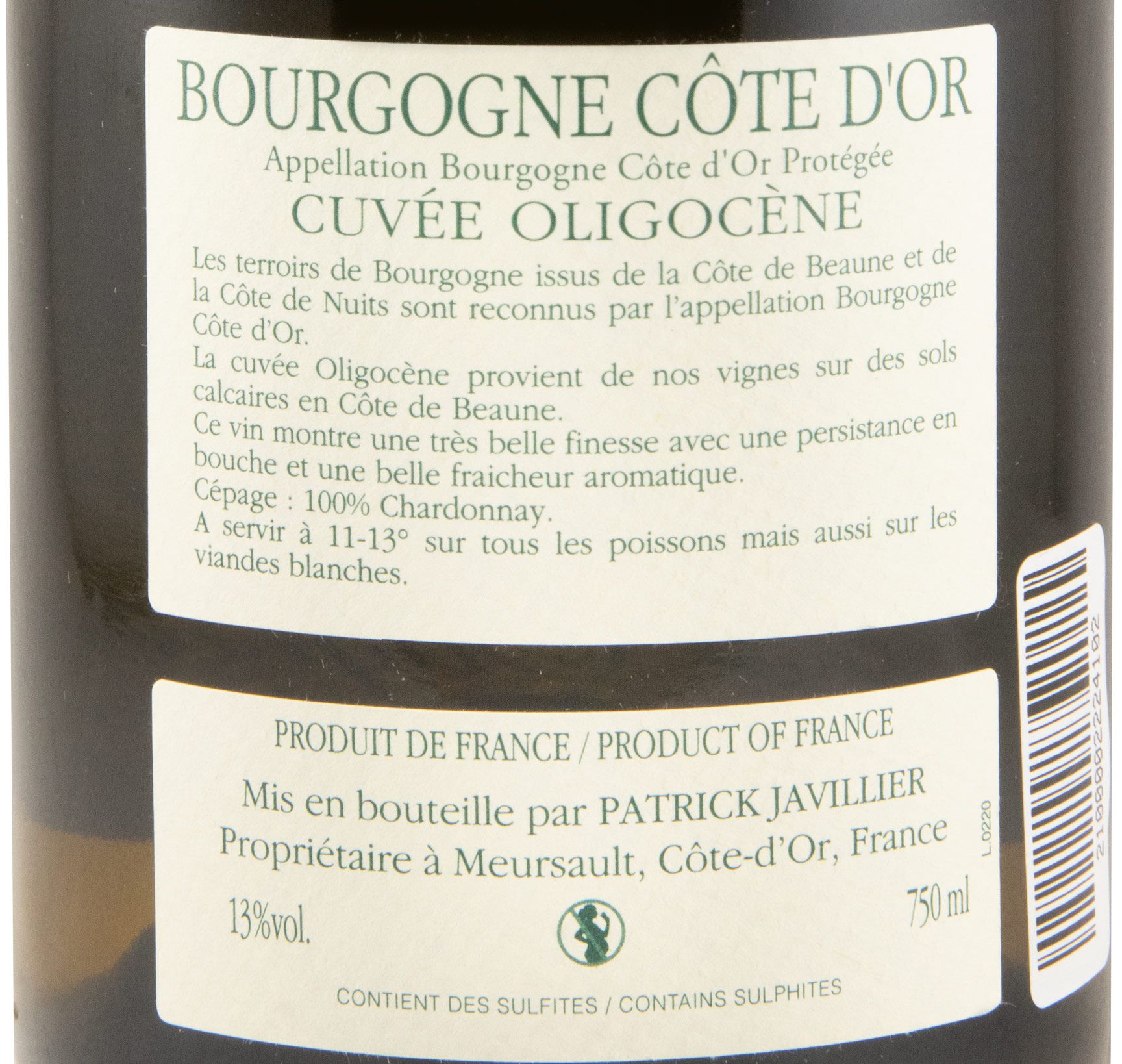 2023 Patrick Javillier Cuvée Oligocène Bourgogne Côte d'Or branco