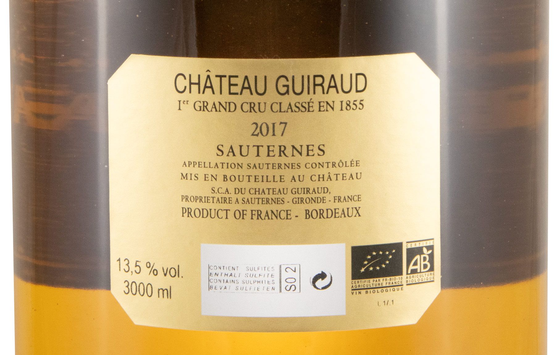2017 Château Guiraud Sauternes biológico branco 3L