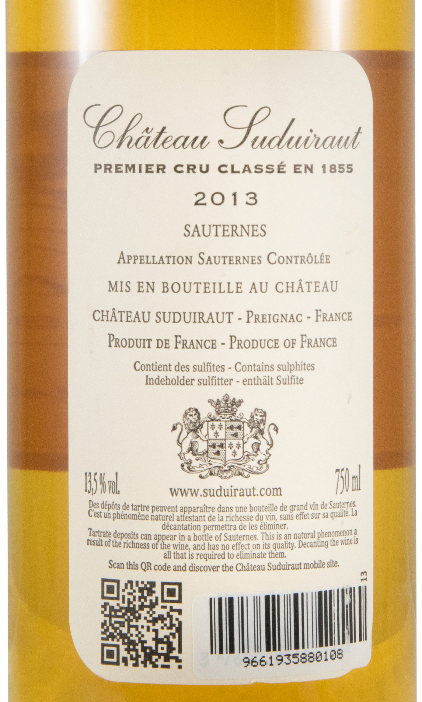 2013 Château Suduiraut Sauternes branco
