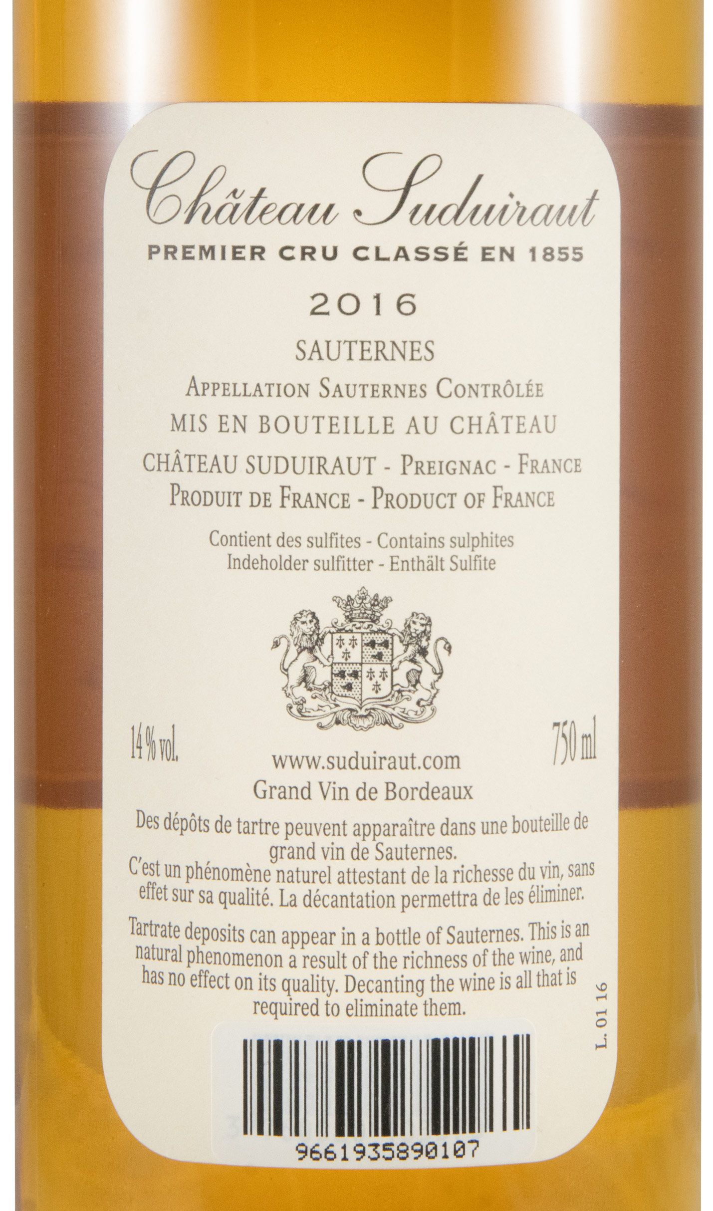 2016 Château Suduiraut Sauternes branco