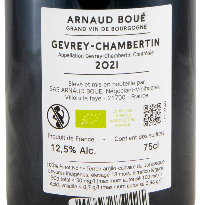 2021 Arnaud Boué Gevrey-Chambertin biológico tinto