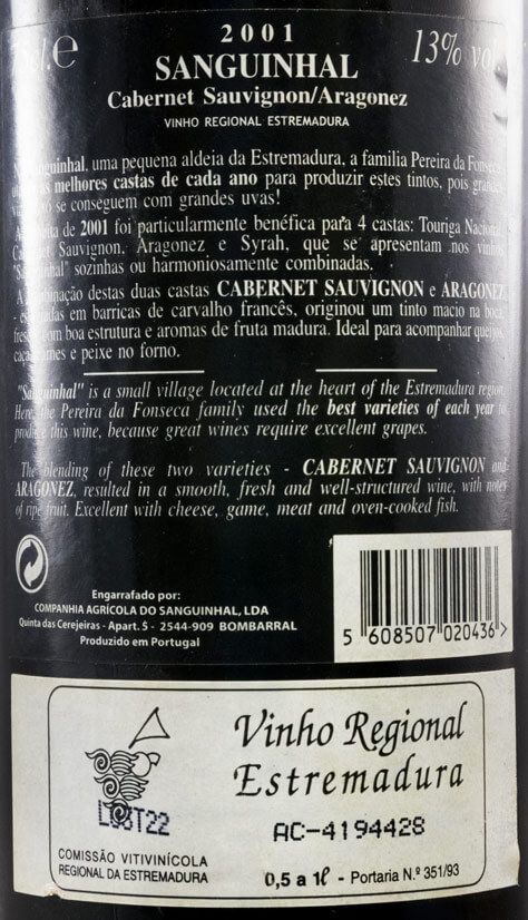 2001 Quinta do Sanguinhal Cabernet Sauvignon e Aragonez red
