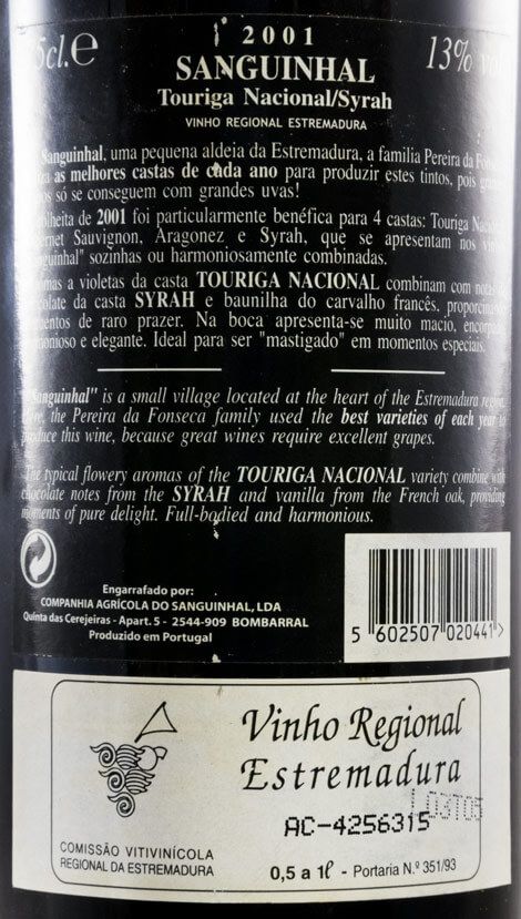 2001 Quinta do Sanguinhal Syrah e Touriga Nacional tinto