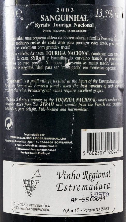 2003 Quinta do Sanguinhal Syrah e Touriga Nacional tinto