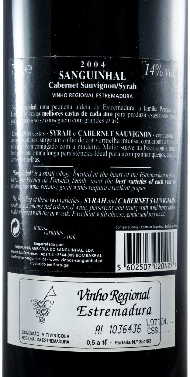2004 Quinta do Sanguinhal Cabernet Sauvignon e Syrah red